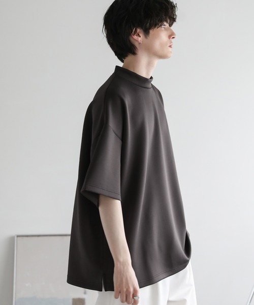 ASTRONOMY(アストロノミー)の「オーバーサイズ半袖ポンチ/フェイクスウェードモックネックTシャツ(Tシャツ/カットソー・メンズ・チャコール/ホワイト/グレー/ブラック/ワイン/ベージュ系/グレー系/ホワイト系/ブラック系・S/M/L/XL)」の20枚目の写真