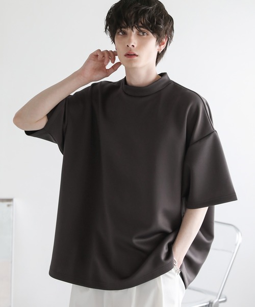 ASTRONOMY(アストロノミー)の「オーバーサイズ半袖ポンチ/フェイクスウェードモックネックTシャツ(Tシャツ/カットソー・メンズ・チャコール/ホワイト/グレー/ブラック/ワイン/ベージュ系/グレー系/ホワイト系/ブラック系・S/M/L/XL)」の22枚目の写真
