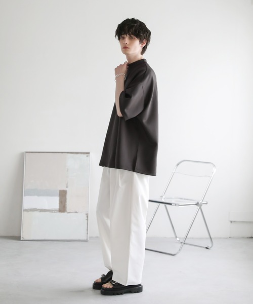 ASTRONOMY(アストロノミー)の「オーバーサイズ半袖ポンチ/フェイクスウェードモックネックTシャツ(Tシャツ/カットソー・メンズ・チャコール/ホワイト/グレー/ブラック/ワイン/ベージュ系/グレー系/ホワイト系/ブラック系・S/M/L/XL)」の17枚目の写真