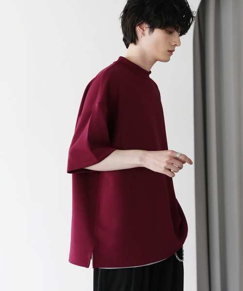 ASTRONOMY(アストロノミー)の「オーバーサイズ半袖ポンチ/フェイクスウェードモックネックTシャツ(Tシャツ/カットソー・メンズ・チャコール/ホワイト/グレー/ブラック/ワイン/ベージュ系/グレー系/ホワイト系/ブラック系・S/M/L/XL)」の14枚目の写真