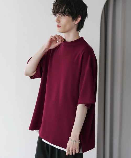 ASTRONOMY(アストロノミー)の「オーバーサイズ半袖ポンチ/フェイクスウェードモックネックTシャツ(Tシャツ/カットソー・メンズ・チャコール/ホワイト/グレー/ブラック/ワイン/ベージュ系/グレー系/ホワイト系/ブラック系・S/M/L/XL)」の13枚目の写真