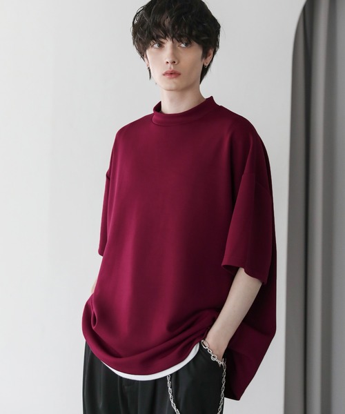 ASTRONOMY(アストロノミー)の「オーバーサイズ半袖ポンチ/フェイクスウェードモックネックTシャツ(Tシャツ/カットソー・メンズ・チャコール/ホワイト/グレー/ブラック/ワイン/ベージュ系/グレー系/ホワイト系/ブラック系・S/M/L/XL)」の15枚目の写真