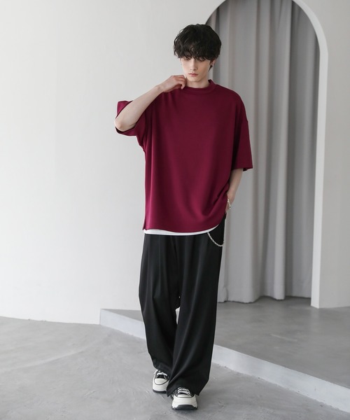 ASTRONOMY(アストロノミー)の「オーバーサイズ半袖ポンチ/フェイクスウェードモックネックTシャツ(Tシャツ/カットソー・メンズ・チャコール/ホワイト/グレー/ブラック/ワイン/ベージュ系/グレー系/ホワイト系/ブラック系・S/M/L/XL)」の11枚目の写真