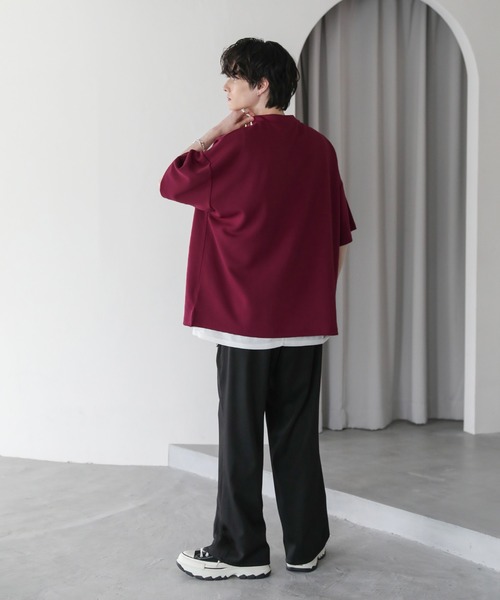 ASTRONOMY(アストロノミー)の「オーバーサイズ半袖ポンチ/フェイクスウェードモックネックTシャツ(Tシャツ/カットソー・メンズ・チャコール/ホワイト/グレー/ブラック/ワイン/ベージュ系/グレー系/ホワイト系/ブラック系・S/M/L/XL)」の10枚目の写真