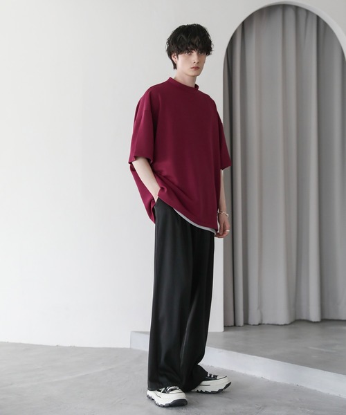 ASTRONOMY(アストロノミー)の「オーバーサイズ半袖ポンチ/フェイクスウェードモックネックTシャツ(Tシャツ/カットソー・メンズ・チャコール/ホワイト/グレー/ブラック/ワイン/ベージュ系/グレー系/ホワイト系/ブラック系・S/M/L/XL)」の12枚目の写真