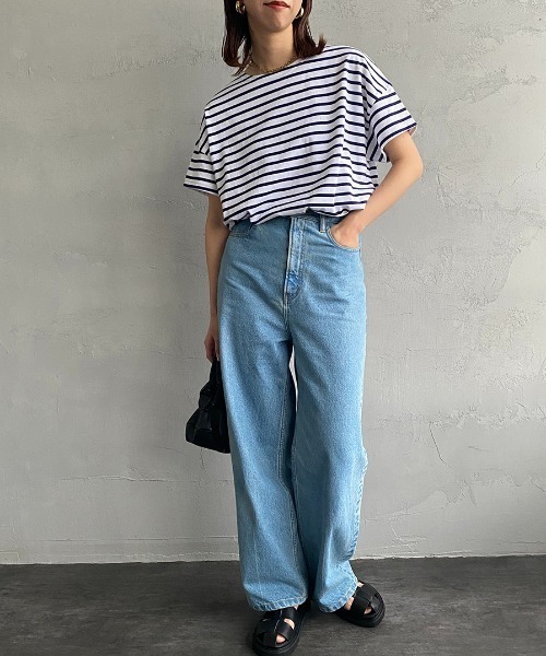 ORCIVAL（オーシバル）の「[ORCIVAL/オーシバル] ワイドシルエット ボートネックTシャツ（Tシャツ/カットソー・レディース・グレイッシュベージュ/レッド/ブルー/ホワイト/ブラック・1）」の7枚目の写真