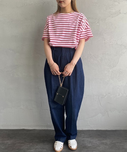 ORCIVAL（オーシバル）の「[ORCIVAL/オーシバル] ワイドシルエット ボートネックTシャツ（Tシャツ/カットソー・レディース・グレイッシュベージュ/レッド/ブルー/ホワイト/ブラック・1）」の8枚目の写真