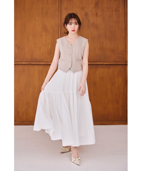 Her lip to(ハーリップトゥー)の「High-Waist Tiered Long Skirt(スカート・レディース・ブラック/オフホワイト・M/S)」の6枚目の写真