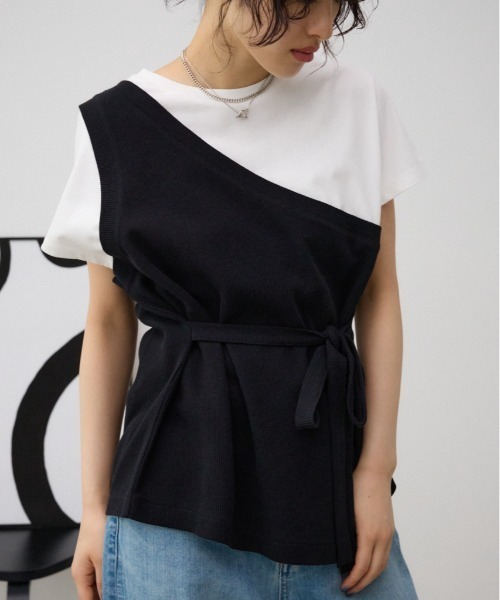 AZUL by moussy(アズールバイマウジー)の「ワンショルダービスチェトップス(Tシャツ/カットソー・レディース・ベージュ/グレー/ダークオレンジ/ブラック・SMALL/MEDIUM)」の2枚目の写真