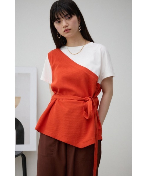 AZUL by moussy(アズールバイマウジー)の「ワンショルダービスチェトップス(Tシャツ/カットソー・レディース・ベージュ/グレー/ダークオレンジ/ブラック・SMALL/MEDIUM)」の16枚目の写真