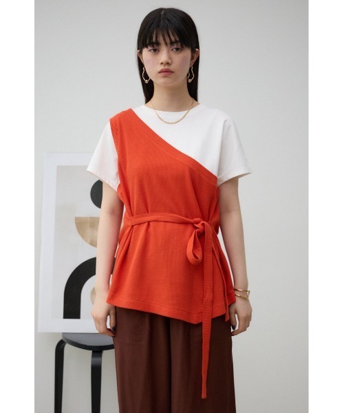 AZUL by moussy(アズールバイマウジー)の「ワンショルダービスチェトップス(Tシャツ/カットソー・レディース・ベージュ/グレー/ダークオレンジ/ブラック・SMALL/MEDIUM)」の18枚目の写真