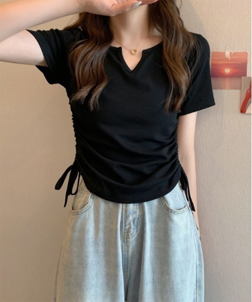 セール】Vカットサイドシャーリング半袖Tシャツ（Tシャツ