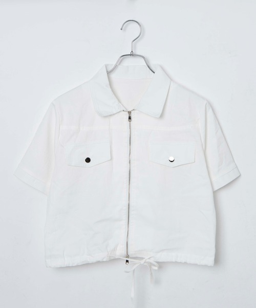 Figments（フィグメンツ）の「クロップトZIP半袖シャツ（シャツ/ブラウス・レディース・ホワイト/ブラック・FREE）」の9枚目の写真