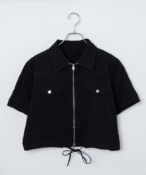 Figments（フィグメンツ）の「クロップトZIP半袖シャツ（シャツ/ブラウス・レディース・ホワイト/ブラック・FREE）」の10枚目の写真