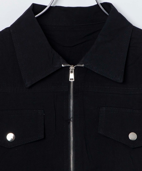 Figments（フィグメンツ）の「クロップトZIP半袖シャツ（シャツ/ブラウス・レディース・ホワイト/ブラック・FREE）」の12枚目の写真