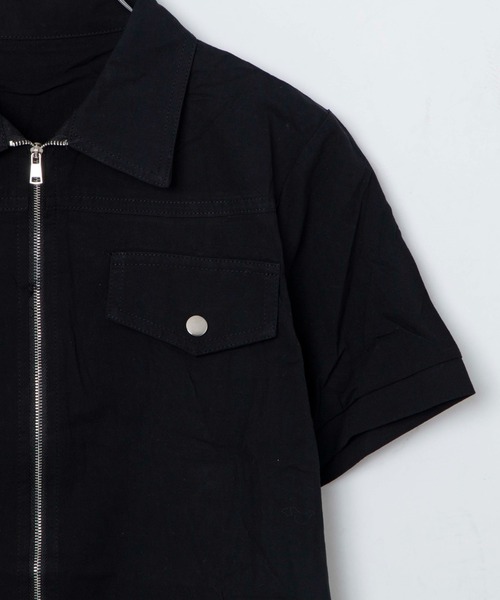 Figments（フィグメンツ）の「クロップトZIP半袖シャツ（シャツ/ブラウス・レディース・ホワイト/ブラック・FREE）」の13枚目の写真