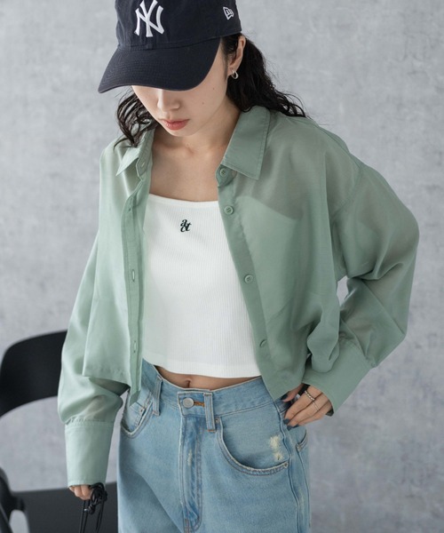 WEGO(ウィゴー)の「WEGO/シアーショートシャツ(シャツ/ブラウス・レディース・ホワイト/ブラック/ピンク/グリーン・FREE)」の4枚目の写真