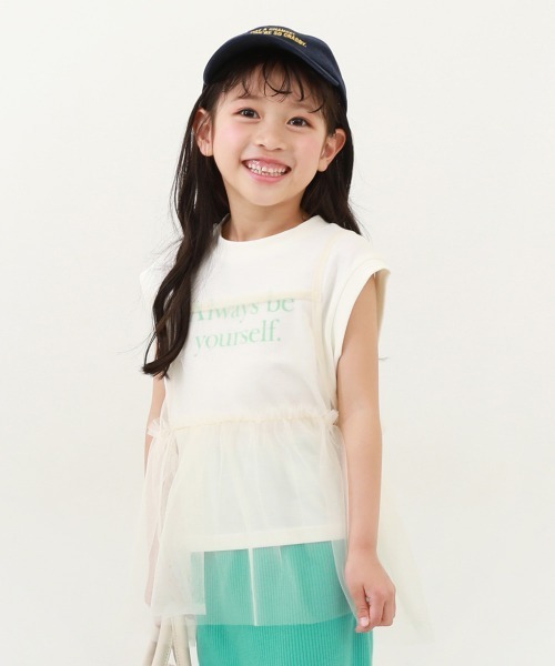 devirock（デビロック）の「チュールキャミ ＆ プリントTシャツ 2点セット（Tシャツ/カットソー・キッズ・ホワイト系その他2/ホワイト系その他/スミクロ・160cm/140cm/110cm/150cm/130cm/120cm/100cm）」の2枚目の写真