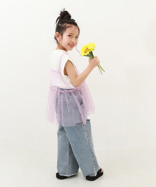 devirock（デビロック）の「チュールキャミ ＆ プリントTシャツ 2点セット（Tシャツ/カットソー・キッズ・ホワイト系その他2/ホワイト系その他/スミクロ・160cm/140cm/110cm/150cm/130cm/120cm/100cm）」の5枚目の写真