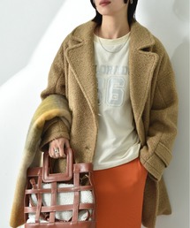 ブークレツイードダブルミドル丈コート