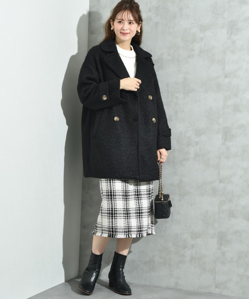 セール】ブークレツイードダブルミドル丈コート（その他アウター