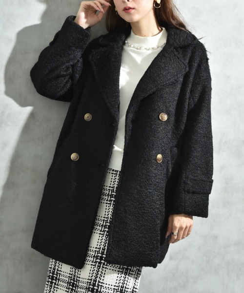 セール】ブークレツイードダブルミドル丈コート（その他アウター