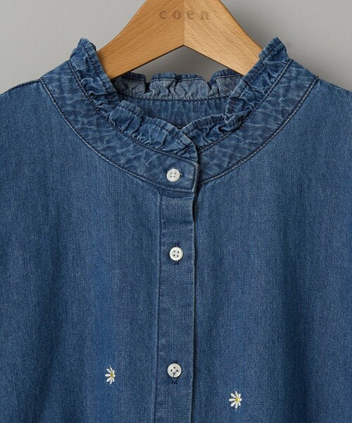coen(コーエン)の「フラワー刺繍2WAYデニムブラウス(シャツ/ブラウス・レディース・コバルトブルー・L/M)」の9枚目の写真