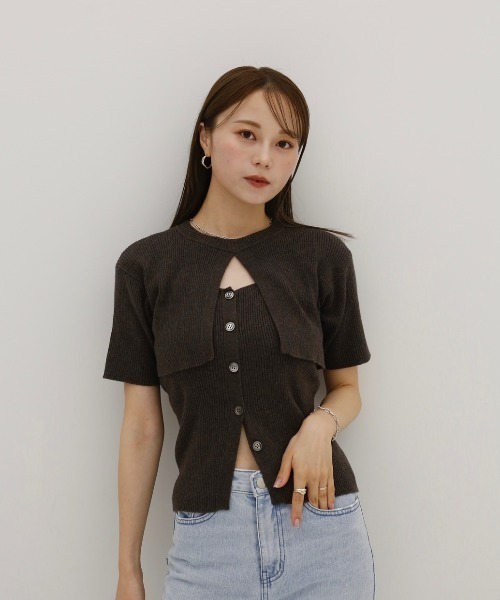 美品エレンディークビスチェ付アンサンブルニットセーターボレロハイネックブラック黒 ボレロXリボンキャミソールフェザーニットアンサンブル[mb1522