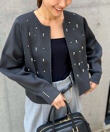 NOLLEY’S | 《手洗い可能》パールビジュー片畦カーディガン(カーディガン/ボレロ)