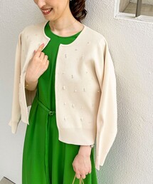 《手洗い可能》パールビジュー片畦カーディガン