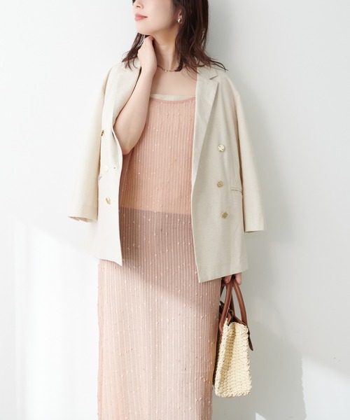 natural couture(ナチュラルクチュール)の「【WEB限定】ドビーストライプシアーキャミワンピース(ワンピース・レディース・ブラック/アイボリー/オレンジ・FREE)」の1枚目の写真