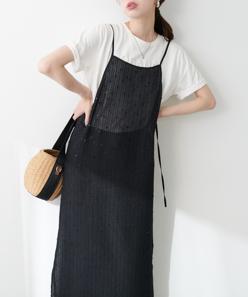 natural couture(ナチュラルクチュール)の「【WEB限定】ドビーストライプシアーキャミワンピース(ワンピース・レディース・ブラック/アイボリー/オレンジ・FREE)」の11枚目の写真