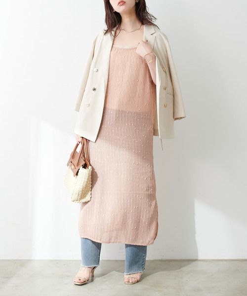natural couture(ナチュラルクチュール)の「【WEB限定】ドビーストライプシアーキャミワンピース(ワンピース・レディース・ブラック/アイボリー/オレンジ・FREE)」の14枚目の写真