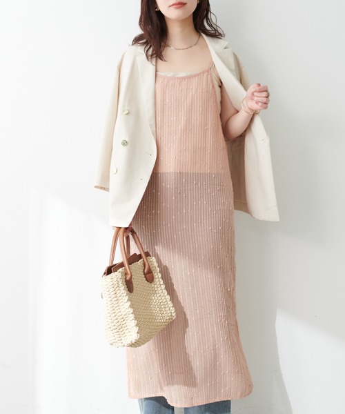 natural couture(ナチュラルクチュール)の「【WEB限定】ドビーストライプシアーキャミワンピース(ワンピース・レディース・ブラック/アイボリー/オレンジ・FREE)」の16枚目の写真