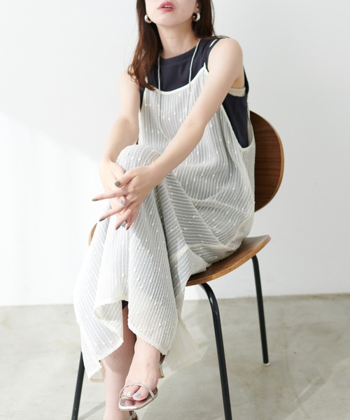 natural couture(ナチュラルクチュール)の「【WEB限定】ドビーストライプシアーキャミワンピース(ワンピース・レディース・ブラック/アイボリー/オレンジ・FREE)」の7枚目の写真