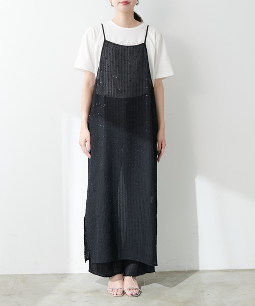 natural couture(ナチュラルクチュール)の「【WEB限定】ドビーストライプシアーキャミワンピース(ワンピース・レディース・ブラック/アイボリー/オレンジ・FREE)」の19枚目の写真