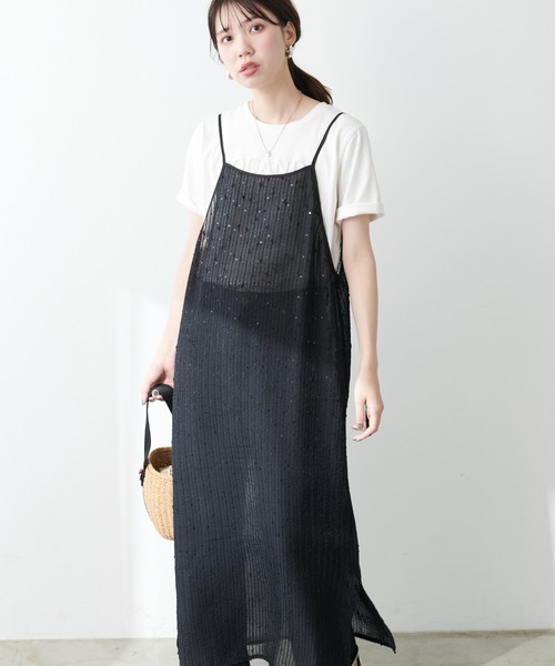 natural couture(ナチュラルクチュール)の「【WEB限定】ドビーストライプシアーキャミワンピース(ワンピース・レディース・ブラック/アイボリー/オレンジ・FREE)」の10枚目の写真