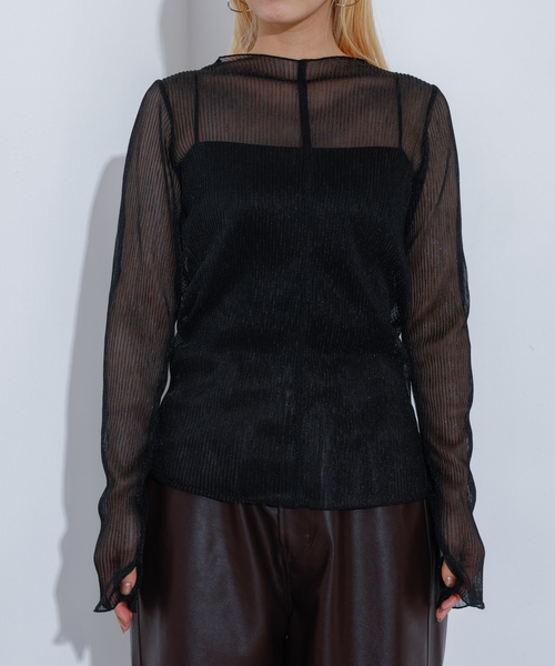 NOMINE(ノミネ)の「ラメ シアー プリーツ トップス (ロンT)(Tシャツ/カットソー・レディース・ブルー/ブラック/アイボリー/ブロンズ・フリー)」の11枚目の写真