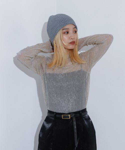 NOMINE(ノミネ)の「ラメ シアー プリーツ トップス (ロンT)(Tシャツ/カットソー・レディース・ブルー/ブラック/アイボリー/ブロンズ・フリー)」の21枚目の写真