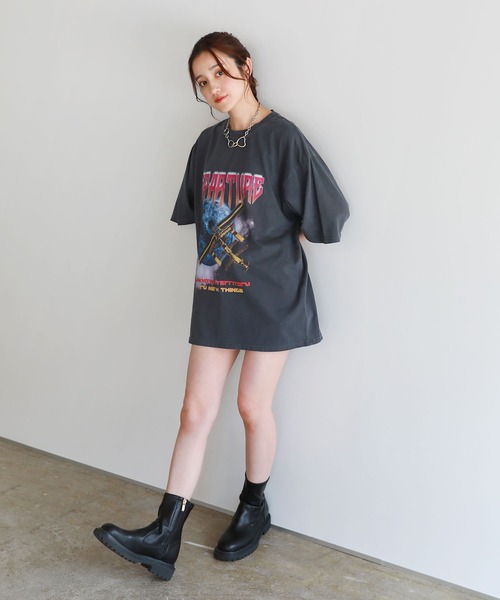 Ameri ロック　シアーTシャツ　美品 セール】ピグメント加工 ロックTシャツシアーチュールトップス2