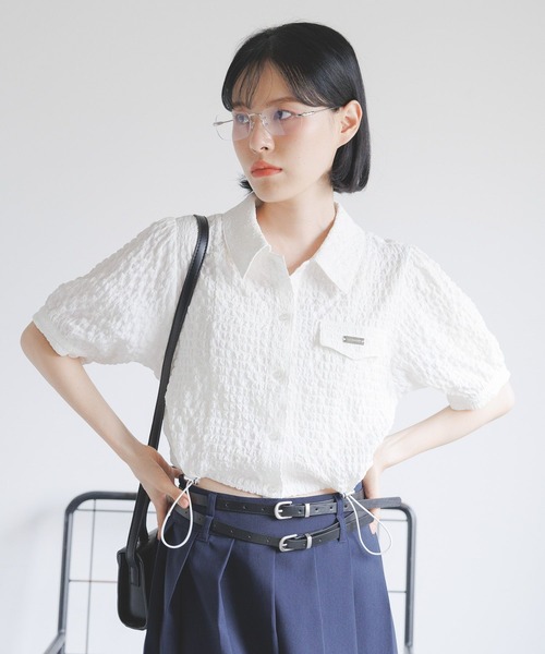 3.3 Field Trip （3.3フィールドトリップ）の「3.3 Field Trip／ドロストエンボスシャツ（シャツ/ブラウス・レディース・ホワイト/ブラック・FREE）」の2枚目の写真