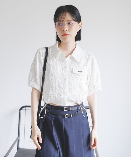 3.3 Field Trip （3.3フィールドトリップ）の「3.3 Field Trip／ドロストエンボスシャツ（シャツ/ブラウス・レディース・ホワイト/ブラック・FREE）」の4枚目の写真