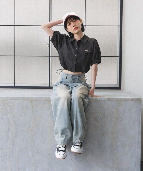 3.3 Field Trip （3.3フィールドトリップ）の「3.3 Field Trip／ドロストエンボスシャツ（シャツ/ブラウス・レディース・ホワイト/ブラック・FREE）」の14枚目の写真