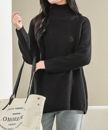 ビッグシルエット サイドジップ ハイネック リブ ニット プルオーバー