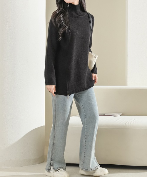 Lace Ladies(レースレディース)の「ビッグシルエット サイドジップ ハイネック リブ ニット プルオーバー(ニット/セーター・レディース・ベージュ/ブラック/アイボリー/グレー・FREE)」の8枚目の写真