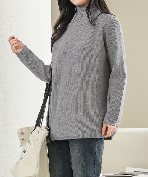 Lace Ladies(レースレディース)の「ビッグシルエット サイドジップ ハイネック リブ ニット プルオーバー(ニット/セーター・レディース・ベージュ/ブラック/アイボリー/グレー・FREE)」の10枚目の写真