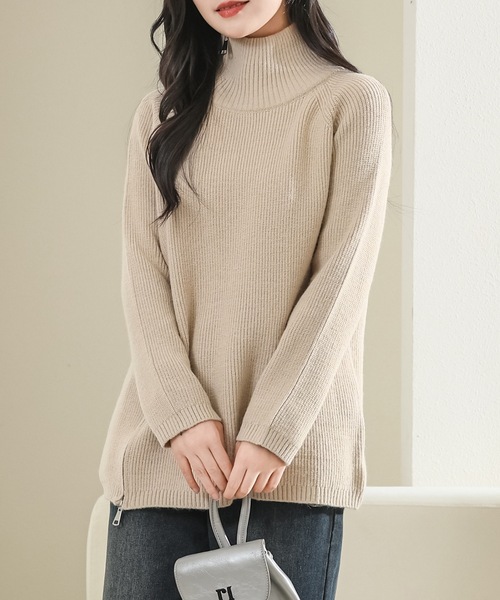 Lace Ladies(レースレディース)の「ビッグシルエット サイドジップ ハイネック リブ ニット プルオーバー(ニット/セーター・レディース・ベージュ/ブラック/アイボリー/グレー・FREE)」の13枚目の写真