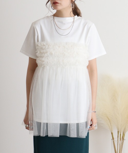 atONE(アットワン)の「プリーツチュールドッキングTシャツ(Tシャツ/カットソー・レディース・ブラック/オフホワイト・F)」の15枚目の写真