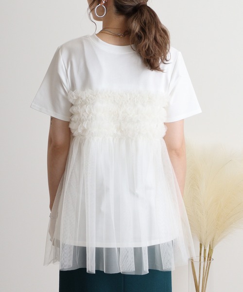atONE(アットワン)の「プリーツチュールドッキングTシャツ(Tシャツ/カットソー・レディース・ブラック/オフホワイト・F)」の17枚目の写真