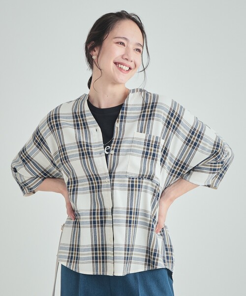 SHOO・LA・RUE（シューラルー）の「◆【洗える】暑い時期もさらりと着られる 7分袖チェックシャツ（シャツ/ブラウス・レディース・ホワイト系4/ワイン系1/ブラック系1・03/02/04）」の8枚目の写真